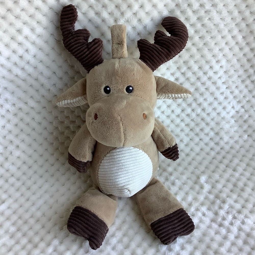 KELLYTOY Plush Moose Rattle Crinkle Ears Stuffed Animal Stroller Corduroy Toy